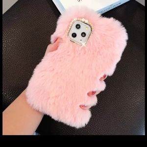 Pink fur bling iPhone 12 phone case